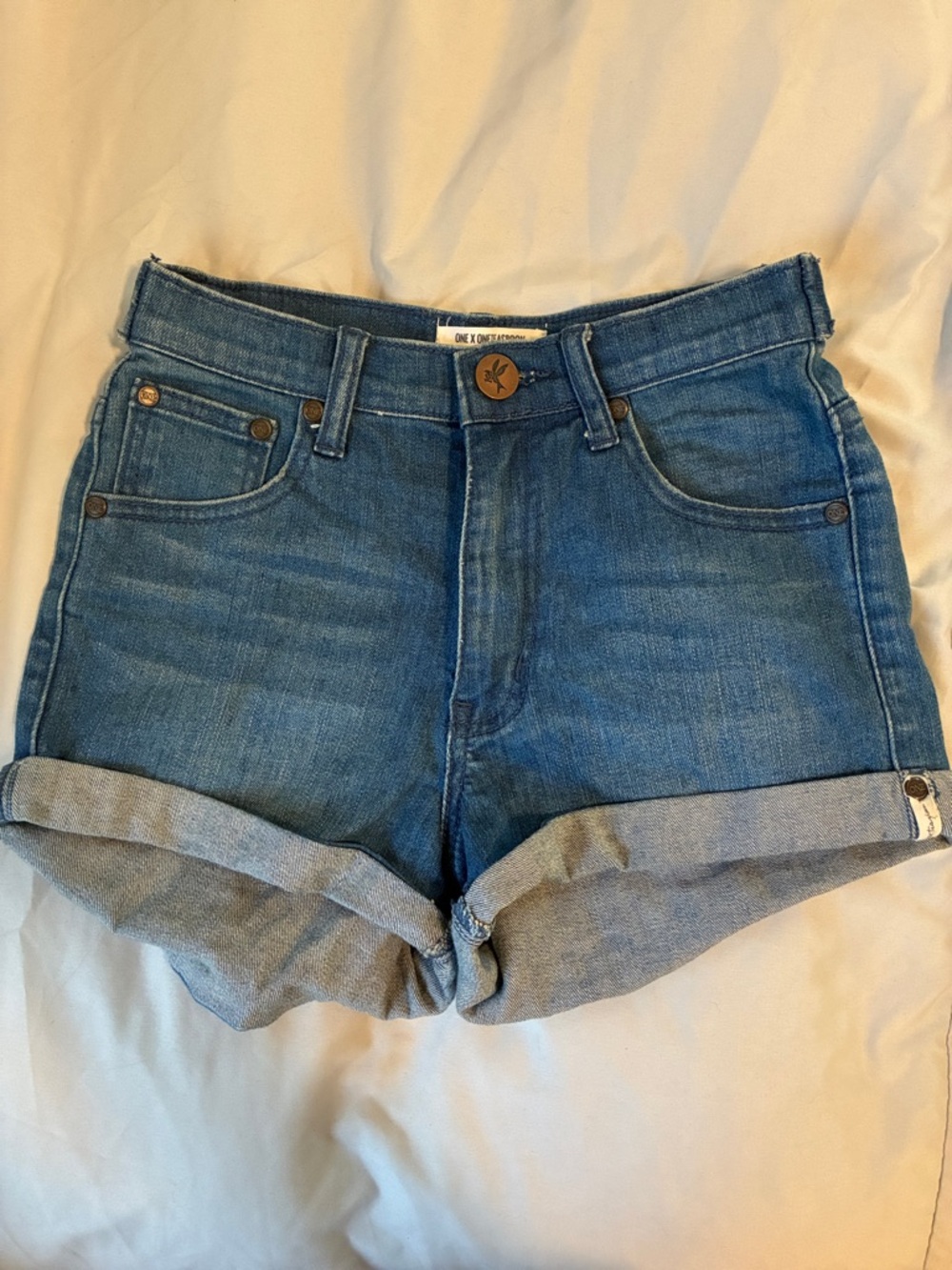 One Teaspoon Harley High-Rise Denim Roll-Cuff Shorts
